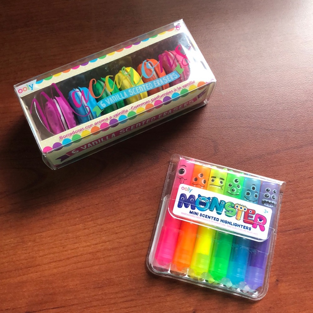 Scented Macaron Erasers & Monster highlighter set